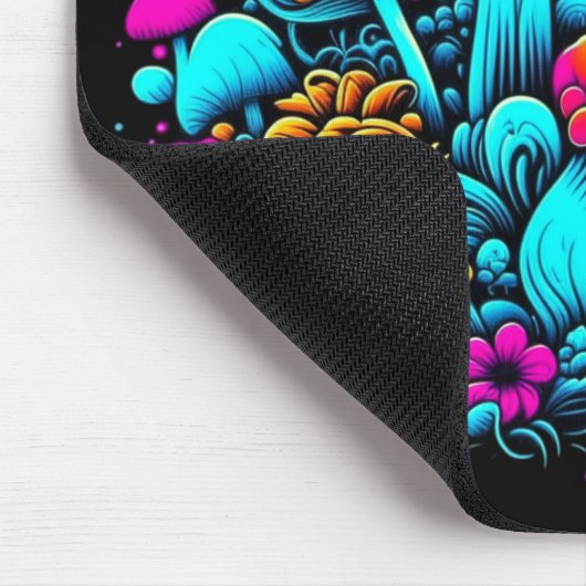 Retro Neon Paddenstoelen en Bloemen Ai Art Muismat (Hoek)