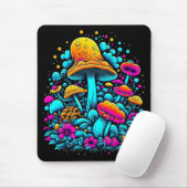 Retro Neon Paddenstoelen en Bloemen Ai Art Muismat (Met muis)
