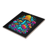 Retro Neon Paddenstoelen en Bloemen Ai Art Tegeltje (Zijkant)