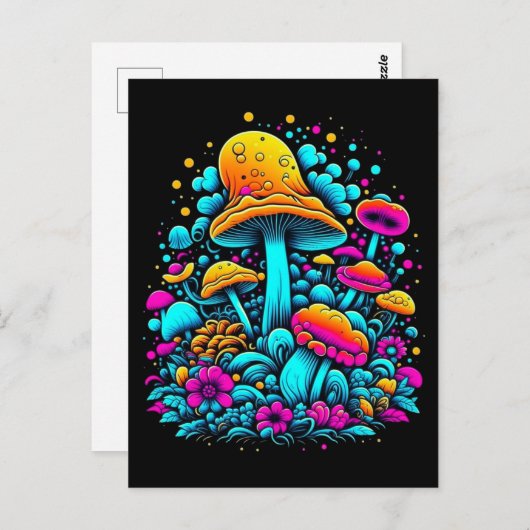 Retro Neon Paddenstoelen en Bloemen Briefkaart (Voorkant / Achterkant)