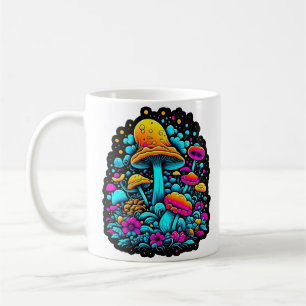 Retro Neon Paddenstoelen en Bloemen Koffiemok