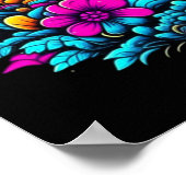 Retro Neon Paddenstoelen en Bloemen Poster (Hoek)