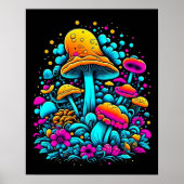 Retro Neon Paddenstoelen en Bloemen Poster (Voorkant)