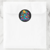 Retro Neon Paddenstoelen en Bloemen Ronde Sticker (Tas)