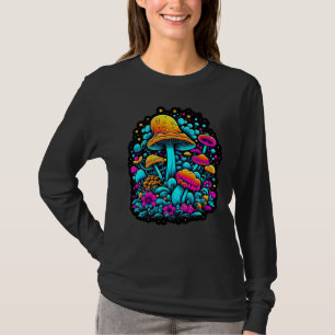 Retro Neon Paddenstoelen en Bloemen T-shirt
