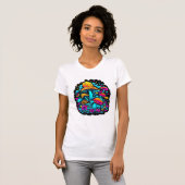 Retro Neon Paddenstoelen en Bloemen T-shirt (Voorkant volledig)