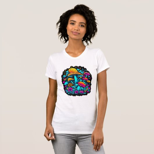 Retro Neon Paddenstoelen en Bloemen T-shirt (Voorkant volledig)