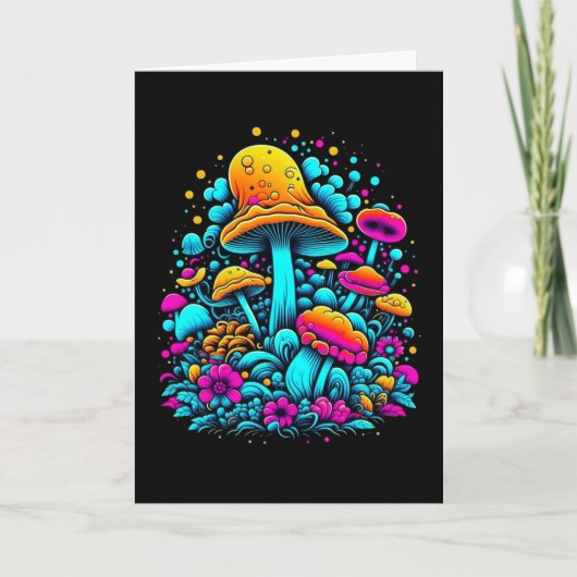 Retro Neon Paddenstoelen en Bloemen Verjaardag Kaart (Voorkant)