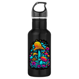 Retro Neon Paddenstoelen en Bloemen Waterfles