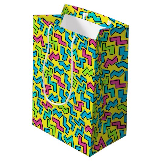 Retro Neon Pattern van 80/90 Medium Cadeauzakje (Achterkant Gekanteld)