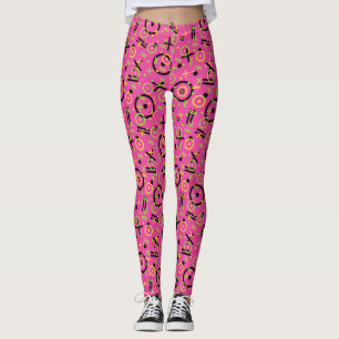 Retro Neon Pink Doddle Pattern (80-90-inch) Leggings