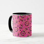 Retro Neon Pink Doodle Pattern van 80 en 90 Mok (Voorkant links)