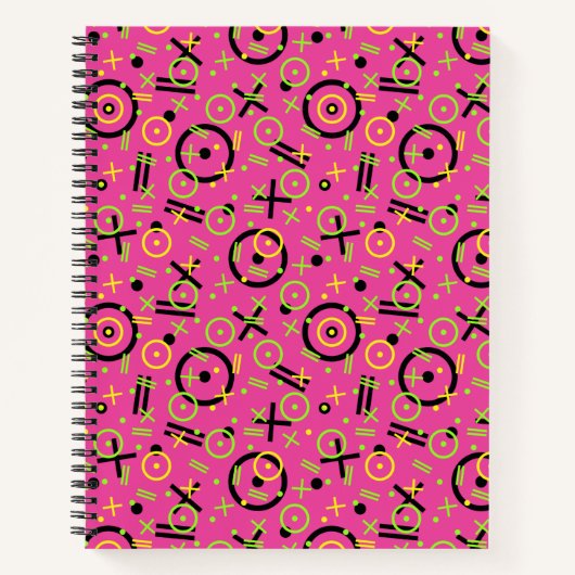 Retro Neon Pink Doodle Pattern van 80 en 90 Notitieboek (Voorkant)