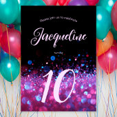 Retro Neon Pink Glitter Glow Script 10de verjaarda Kaart