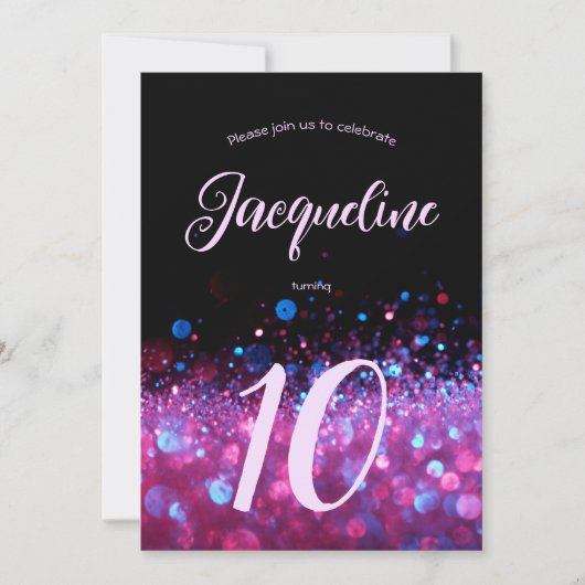 Retro Neon Pink Glitter Glow Script 10de verjaarda Kaart (Voorkant)