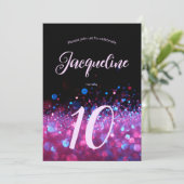 Retro Neon Pink Glitter Glow Script 10de verjaarda Kaart (Staand voorkant)