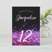 Retro Neon Pink Glitter Glow Script 12-jarig Kaart (Staand voorkant)