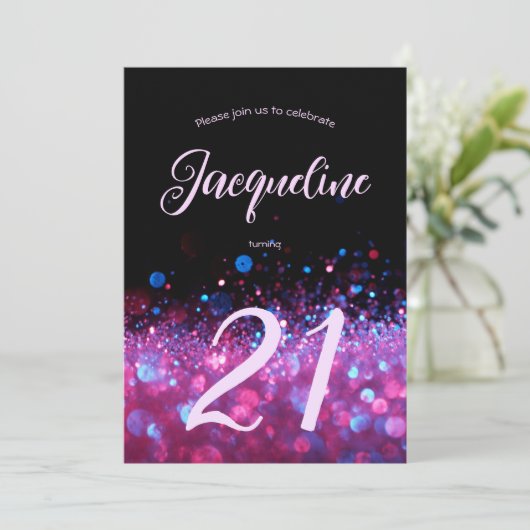 Retro Neon Pink Glitter Glow Script 21st verjaarda Kaart (Staand voorkant)
