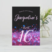 Retro Neon Pink Glitter Script Sweet 16 verjaardag Kaart (Staand voorkant)