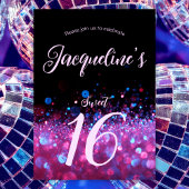 Retro Neon Pink Glitter Script Sweet 16 verjaardag Kaart