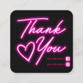 Retro Neon Pink Lichten Klant Dank je Square B Vierkante Visitekaartje (Voorkant)