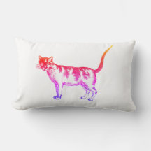 Retro Neon Pop Art Cat Lumbar Pillow