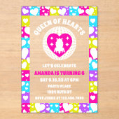 Retro Neon Queen of Hearts Verjaardag Acryl Uitnodigingen (Voorkant)