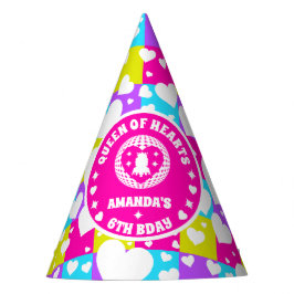 Retro Neon Queen of Hearts Verjaardag Feesthoedjes