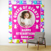 Retro Neon Queen of Hearts Verjaardag Foto Banner Wandkleed (In situ)