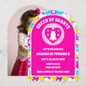 Retro Neon Queen of Hearts Verjaardag Foto boog Kaart (Voorkant / Achterkant)