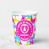 Retro Neon Queen of Hearts Verjaardag Papieren Bekers (Achterkant)