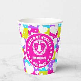 Retro Neon Queen of Hearts Verjaardag Papieren Bekers