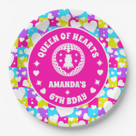 Retro Neon Queen of Hearts Verjaardag Papieren Bordje
