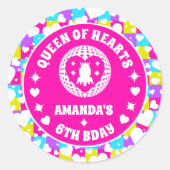 Retro Neon Queen of Hearts Verjaardag Ronde Sticker (Voorkant)