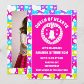 Retro Neon Queen of Hearts Verjaardagsfeest Foto Kaart (Voorkant / Achterkant)