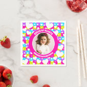 Retro Neon Queen of Hearts Verjaardagsfeest Foto Servet (Insitu)