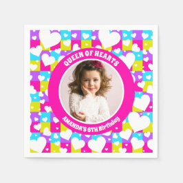 Retro Neon Queen of Hearts Verjaardagsfeest Foto Servet