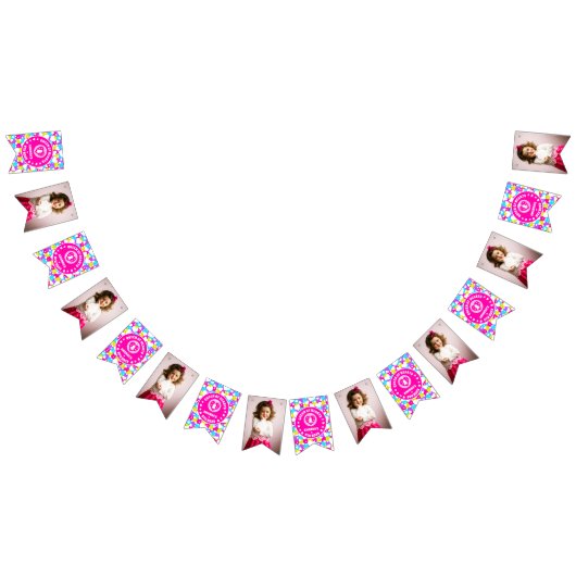 Retro Neon Queen of Hearts Verjaardagsfeest Foto Vlaggetjes (Alle)