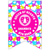 Retro Neon Queen of Hearts Verjaardagsfeest Foto Vlaggetjes (Derde vlag)