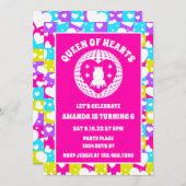 Retro Neon Queen of Hearts verjaardagsfeestje Kaart (Voorkant / Achterkant)