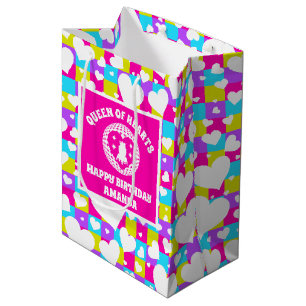 Retro Neon Queen of Hearts verjaardagsfeestje Medium Cadeauzakje