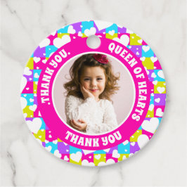 Retro Neon Queen of Hearts Verjaardagsfoto Bedankjes Labels