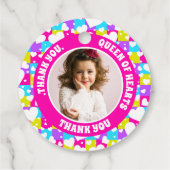 Retro Neon Queen of Hearts Verjaardagsfoto Bedankjes Labels (Achterkant)