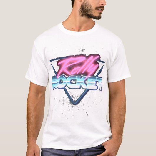 Retro Neon Rally Rocket Design T-shirt (Voorkant)
