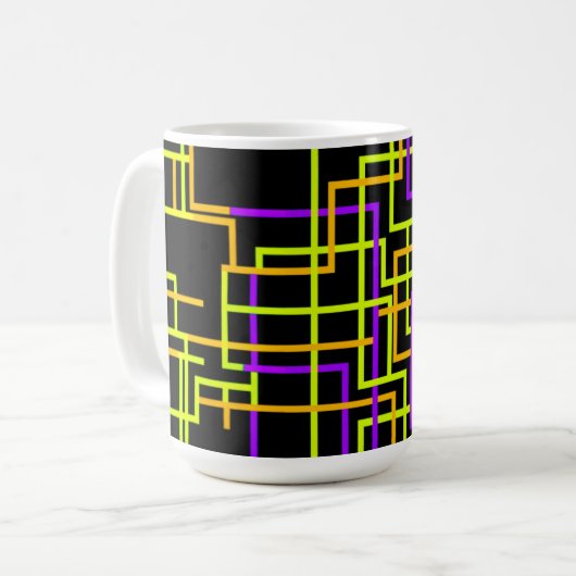 Retro Neon Raster Koffiemok (Voorkant links)