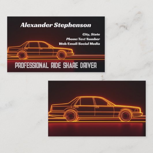 Retro Neon Rijden Lyft Uber Driver Rideshare Visitekaartje (Voorkant / Achterkant)