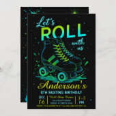 Retro Neon Roller Skate Birthday Kaart (Voorkant / Achterkant)