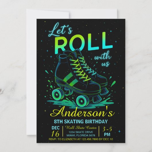 Retro Neon Roller Skate Verjaardag Kaart (Voorkant)