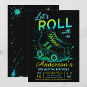 Retro Neon Roller Skate Verjaardag Kaart (Voorkant / Achterkant)