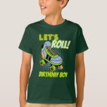 Retro Neon Roller Skating Lets Roll Birthday Boy T-shirt<br><div class="desc">Laten we Roll. Neon green Birthday boy roller skating party t-shirt,  aanpasbare tekst.</div>